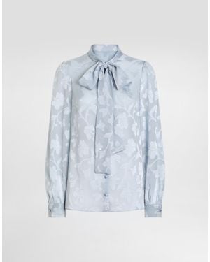 Dolce & Gabbana Floral Fil Coupé Jacquard Chiffon Shirt - ブルー