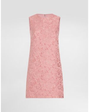 Dolce & Gabbana A-Line Floral Matelassé Jacquard Short Dress - Pink