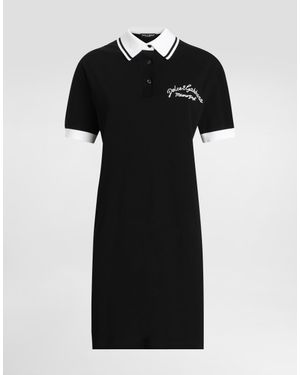 Dolce & Gabbana Cotton Piqué Dress With Dg Logo Embroidery - Black