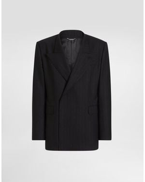 Dolce & Gabbana Sicilia Double-Breasted Pinstripe Wool Jacket - Black