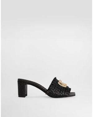 Dolce & Gabbana Raffia With Braid And Fringe Mules - Black
