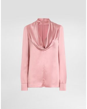 Dolce & Gabbana Silk Top With Draped Neckline - Pink