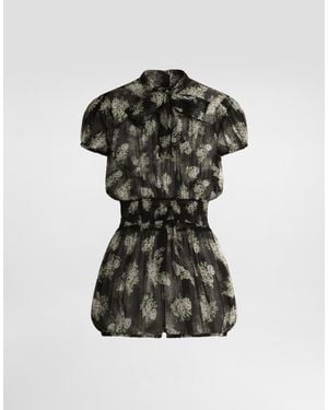 Dolce & Gabbana Small Flower Bouquet-Print Chiffon Jumpsuit - Schwarz
