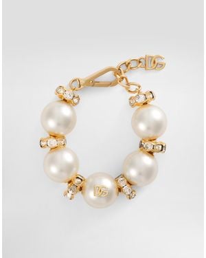 Dolce & Gabbana Bracelet With Maxi-Spheres And Dg Logo - White