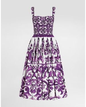 Dolce & Gabbana Majolica-Print Poplin Dress - Purple