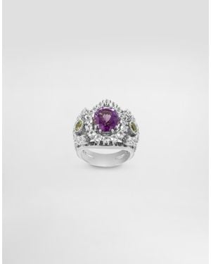 Dolce & Gabbana Eleganza Ring 18-Carat, Amethyst, Peridots, And Sapphires - White