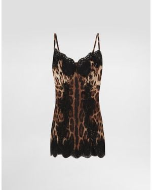 Dolce & Gabbana Leopard-Print Satin Top With Lace Inlay - Black