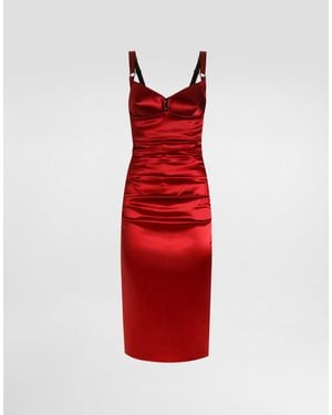 Dolce & Gabbana Draped Satin Calf-Length Dress With Conical Cups - Red