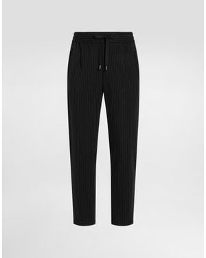 Dolce & Gabbana Pantalón De Chándal En Punto A Rayas Diplomáticas Con Parche Dg - Negro