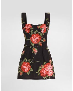 Dolce & Gabbana Rose Bouquet-Print Cotton Top - Red