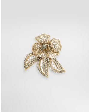 Dolce & Gabbana Flower Brooch With Rhinestones - White