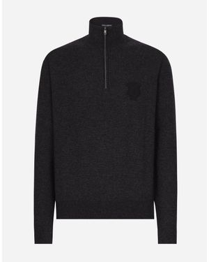 Dolce & Gabbana Zip-Up Cashmere Turtle-Neck Jumper - Black