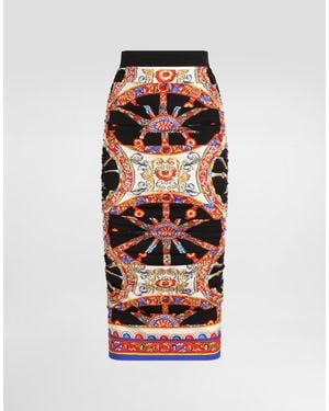 Dolce & Gabbana Carretto-Print Charmeuse Midi Skirt - Red