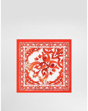 Dolce & Gabbana Pañuelo 50X50 En Twill De Seda Con Estampado De Mayólica - Rojo
