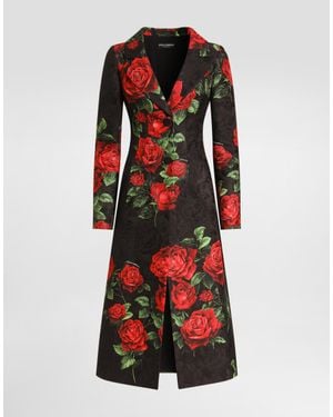 Dolce & Gabbana Rose-Print Brocade Coat - Red