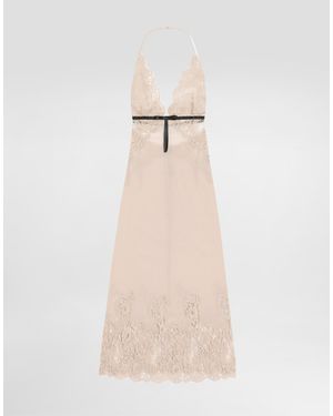 Dolce & Gabbana Georgette Slip Dress With Lace Details - Natural