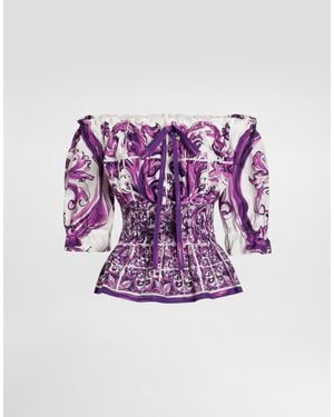 Dolce & Gabbana Majolica-Print Poplin Top - Purple