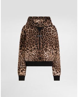 Dolce & Gabbana Sudadera Con Capucha En Algodón Con Estampado Leo - Marrón