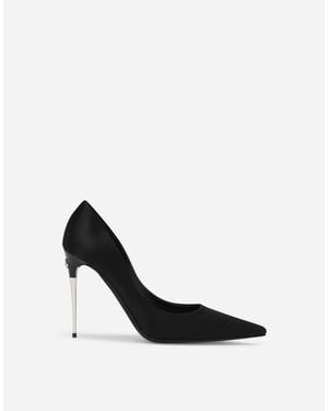 Dolce & Gabbana Leather High Heels With Silvertone Logo - Black
