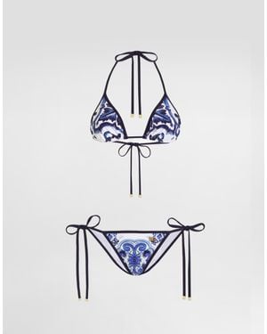 Dolce & Gabbana Dg Exclusive Triangel-Bikini Mit Majolika-Print - Weiß