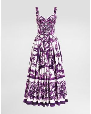 Dolce & Gabbana Long Poplin Dress With Majolica Print - Purple