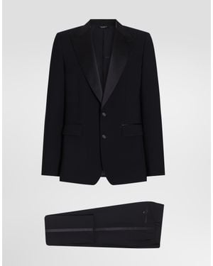 Dolce & Gabbana Single-Breasted Wool Tuxedo Sicilia Light Suit - Black