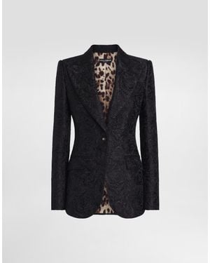 Dolce & Gabbana Single-Breasted Floral Quilted Jacquard Turlington Jacket - Black