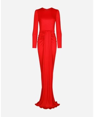 Dolce & Gabbana Long organzine dress with draping - Rosso