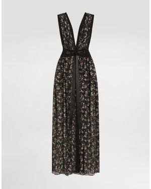 Dolce & Gabbana Small Floral-Print Chiffon Dress - Black