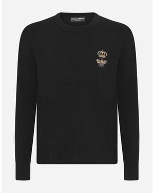 Dolce & Gabbana Maglia girocollo lana con ricamo - Nero