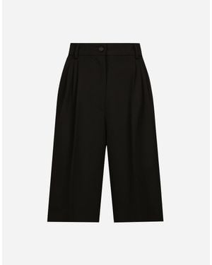 Dolce & Gabbana Striped Wool-Silk Wide-Leg Shorts - Black