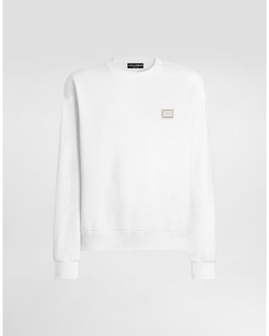 Dolce & Gabbana Jersey Sweatshirt With Logo Plate - White