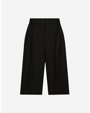 Dolce & Gabbana Striped Wool-Silk Wide-Leg Shorts - Black