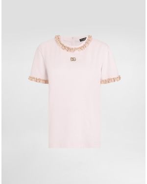 Dolce & Gabbana Jersey T-Shirt With Lace And Embroidery - Pink
