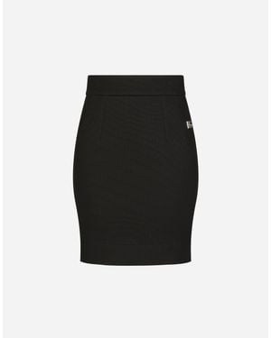 Dolce & Gabbana Milano Rib Miniskirt With Dg Logo - Black