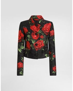 Dolce & Gabbana Chaqueta En Brocado Con Estampado De Rosas Con Botones Joya - Rojo