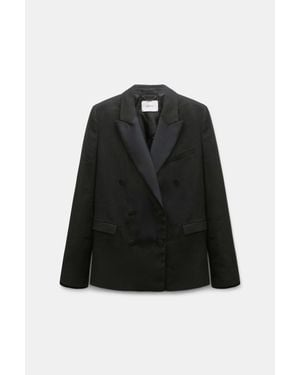 Dorothee Schumacher Double-Breasted Linen-Cotton Tuxedo Blazer - Black