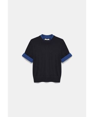 Dorothee Schumacher Extra Fine Merino Short Sleeve Layered Top - Blue
