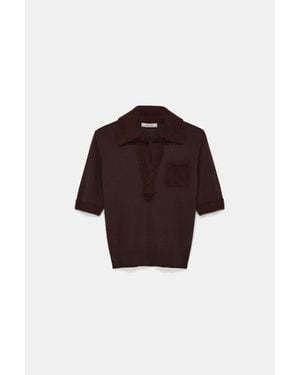 Dorothee Schumacher Virgin Merino Open Collar Knit Top - Red