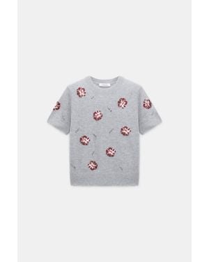 Dorothee Schumacher Embellished Merino-Cashmere Top - Gray