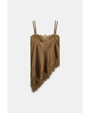 Dorothee Schumacher Satin Camisole With Diagonal Lace Hem - White