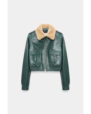 Dorothee Schumacher Leather Bomber Jacket - Green