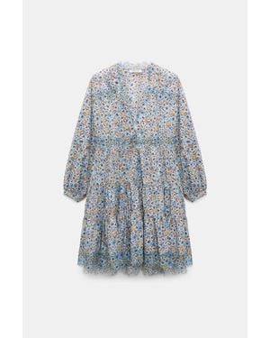 Dorothee Schumacher Signature Print Dress With Lace - Blue
