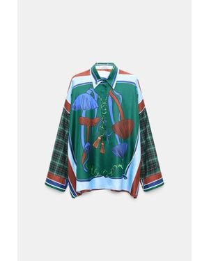 Dorothee Schumacher Oversized Mixed Print Silk Twill Blouse - Blue