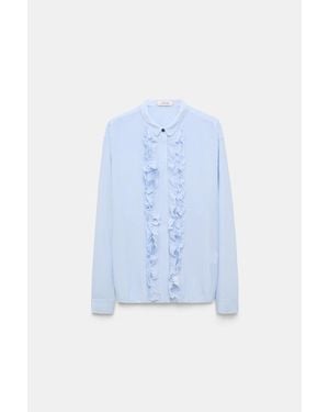 Dorothee Schumacher Gingham Print Blouson Blouse With Ruffle Trim - Blue