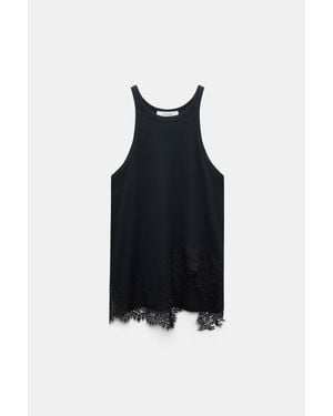 Dorothee Schumacher Rib Knit Cotton Tank Top With Lace Trim - Black