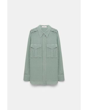 Dorothee Schumacher Gingham Print Silk-Viscose Blouse With Epaulettes - Green