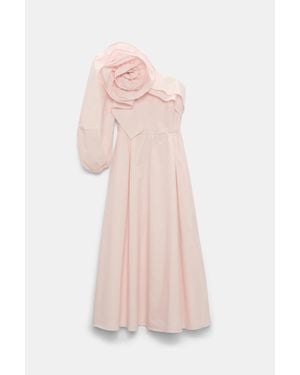 Dorothee Schumacher Asymmetric Cotton Poplin Dress With Xl Flower - Pink