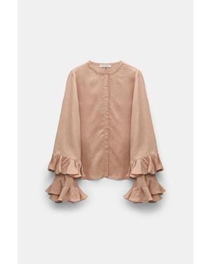 Dorothee Schumacher Striped Organdy Voile Blouse With Flounce Cuffs - Natural