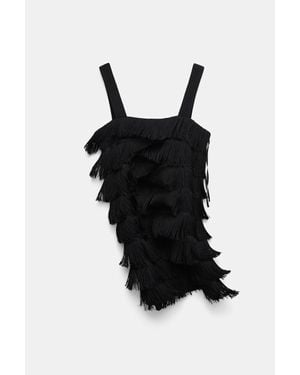 Dorothee Schumacher Punto Milano Dress With Allover Fringe - Black